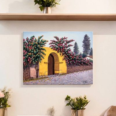Alternate image for Signed and Stretched Realist Painting of Floral Street La Antigua Street