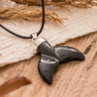 Alternate image for Artisan-Made Whale-Themed Dark Green Jade Pendant Necklace Puissant Fins