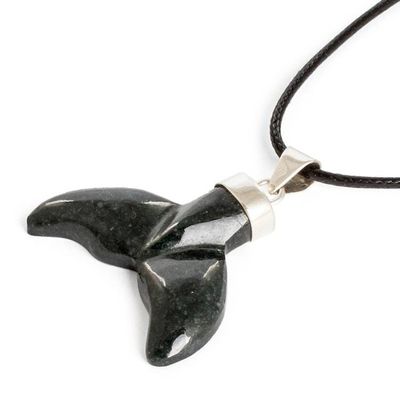 Alternate image for Artisan-Made Whale-Themed Dark Green Jade Pendant Necklace Puissant Fins