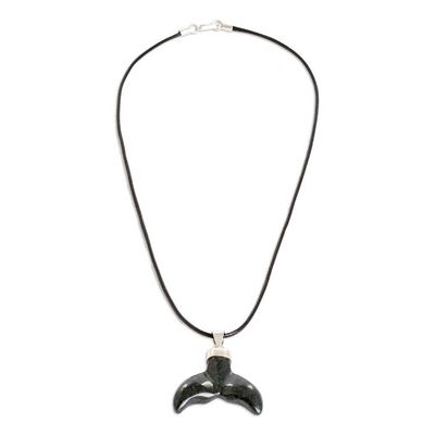 Alternate image for Artisan-Made Whale-Themed Dark Green Jade Pendant Necklace Puissant Fins