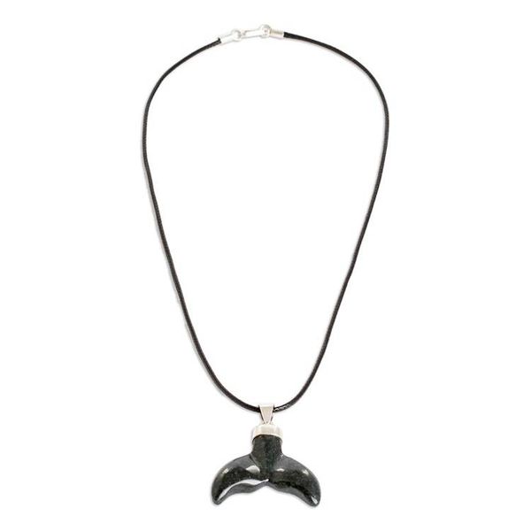 Alternate image for Artisan-Made Whale-Themed Dark Green Jade Pendant Necklace Puissant Fins
