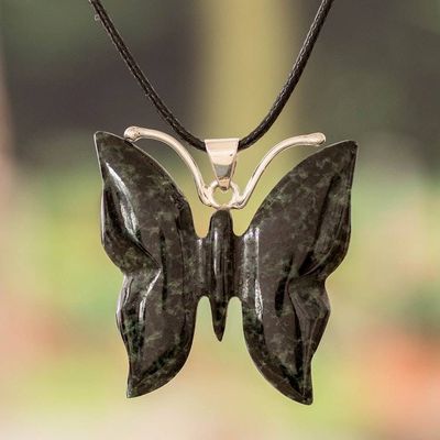 Primary image for Dark Green Jade Butterfly Pendant Necklace with Cotton Cord Butterfly Power