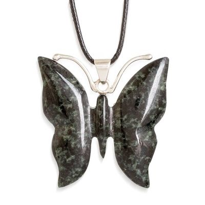 Alternate image for Dark Green Jade Butterfly Pendant Necklace with Cotton Cord Butterfly Power
