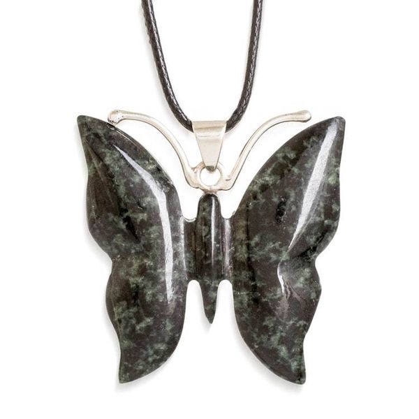 Alternate image for Dark Green Jade Butterfly Pendant Necklace with Cotton Cord Butterfly Power