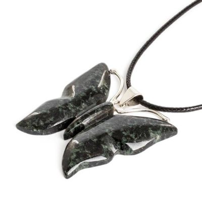 Alternate image for Dark Green Jade Butterfly Pendant Necklace with Cotton Cord Butterfly Power