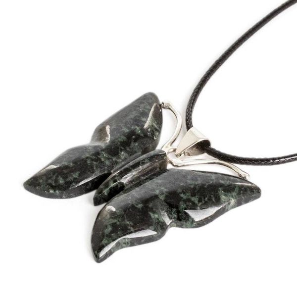 Alternate image for Dark Green Jade Butterfly Pendant Necklace with Cotton Cord Butterfly Power