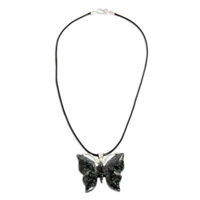 Alternate image for Dark Green Jade Butterfly Pendant Necklace with Cotton Cord Butterfly Power