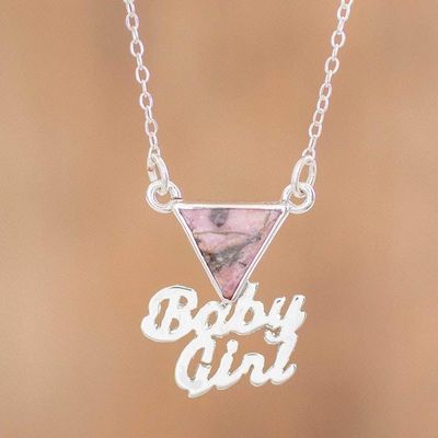 Primary image for Sterling and Rhodonite Pendant Necklace Pink Baby Girl
