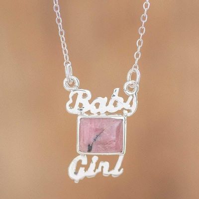 Primary image for Natural Rhodonite Necklace Baby Girl in Pink