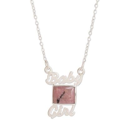 Alternate image for Natural Rhodonite Necklace Baby Girl in Pink