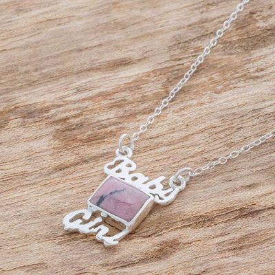 Alternate image for Natural Rhodonite Necklace Baby Girl in Pink