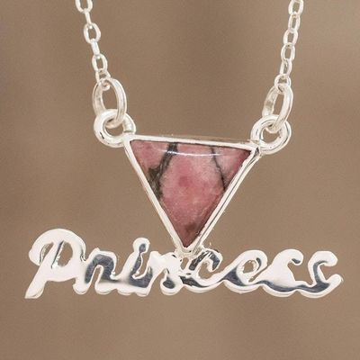 Primary image for Rhodonite and Sterling Silver Pendant Princess Necklace Triangle Princess