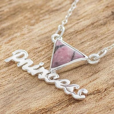 Alternate image for Rhodonite and Sterling Silver Pendant Princess Necklace Triangle Princess