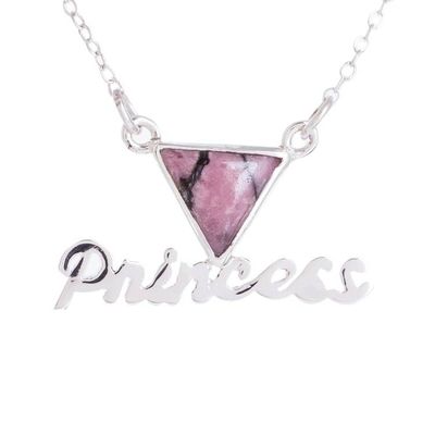 Alternate image for Rhodonite and Sterling Silver Pendant Princess Necklace Triangle Princess