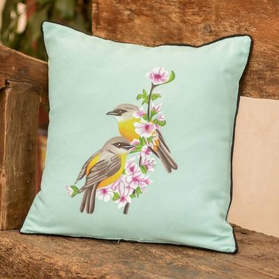 Alternate image for Polyester Aqua Cushion Cover with Hand-Painted Design Little Birds