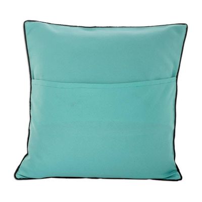 Alternate image for Polyester Aqua Cushion Cover with Hand-Painted Birds Chanting Family
