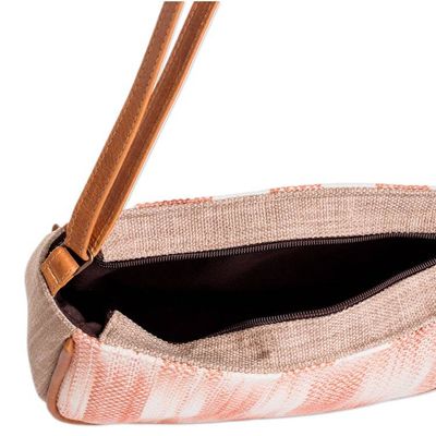 Alternate image for Handloomed Half-Moon Leather-Accented Peach Cotton Sling Bag Moony Peach