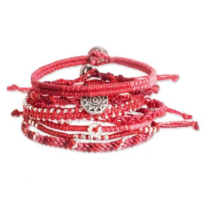 Alternate image for Glass Beaded Macrame Bracelets in Red Set of 7 Boho Histories in Red