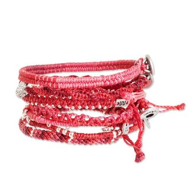 Alternate image for Glass Beaded Macrame Bracelets in Red Set of 7 Boho Histories in Red
