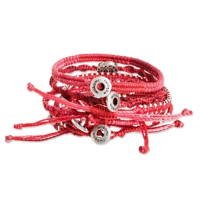 Alternate image for Glass Beaded Macrame Bracelets in Red Set of 7 Boho Histories in Red