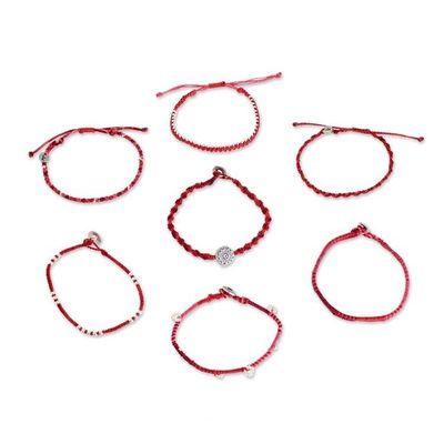 Alternate image for Glass Beaded Macrame Bracelets in Red Set of 7 Boho Histories in Red