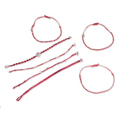 Alternate image for Glass Beaded Macrame Bracelets in Red Set of 7 Boho Histories in Red