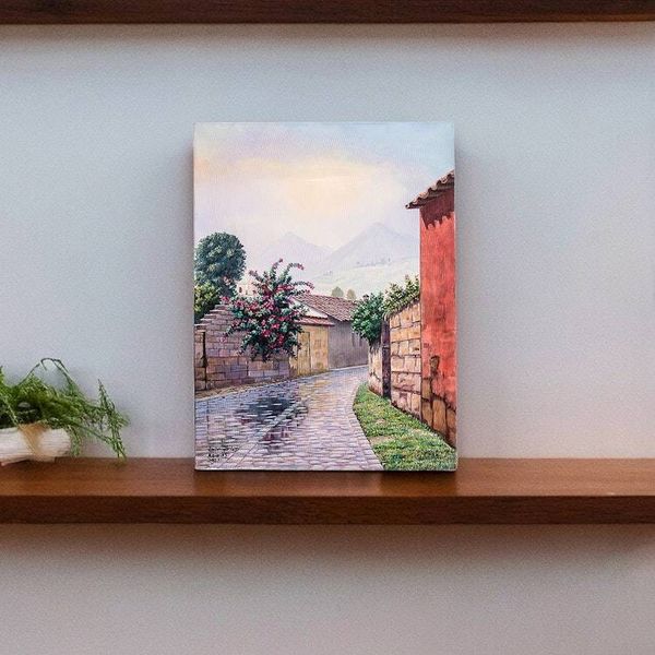 Alternate image for Signed and Stretched Realist Painting from Guatemala Las Animas Street III
