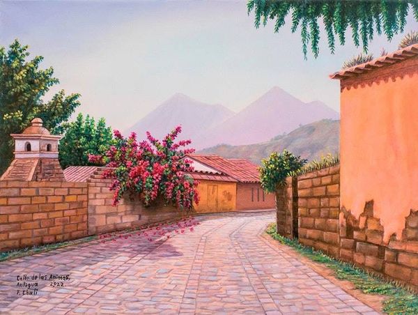 Alternate image for Signed and Stretched Realist Painting of Colorful Street Las Animas Street II
