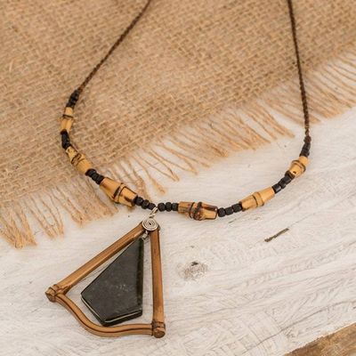 Alternate image for Dark Green Jade and Bamboo Beaded Pendant Necklace Natural Grace