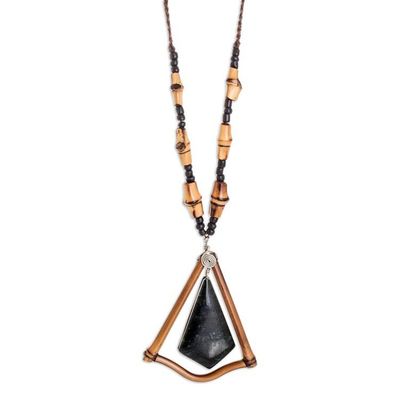 Alternate image for Dark Green Jade and Bamboo Beaded Pendant Necklace Natural Grace