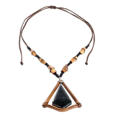 Alternate image for Dark Green Jade and Bamboo Beaded Pendant Necklace Natural Grace