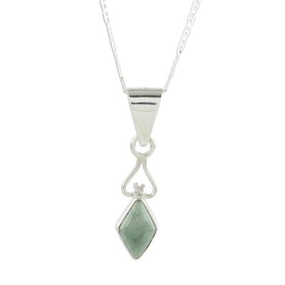 Alternate image for Diamond-Shaped Apple Green Jade Pendant Necklace Guatemala Marvelous Apple Green Diamond