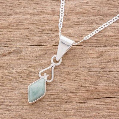Alternate image for Diamond-Shaped Apple Green Jade Pendant Necklace Guatemala Marvelous Apple Green Diamond