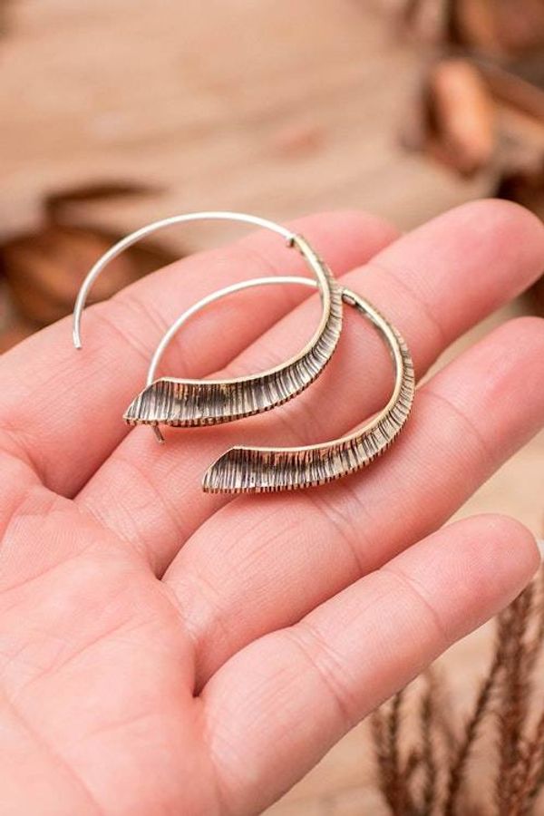 Alternate image for Oxidized Sterling Silver Half-Hoop Earrings from Guatemala Anticlastic Florentino