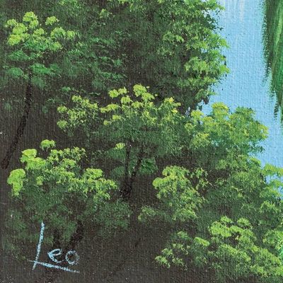 Alternate image for Impressionist Oil Painting of Quetzal Bird with Flower Quetzal and Flower