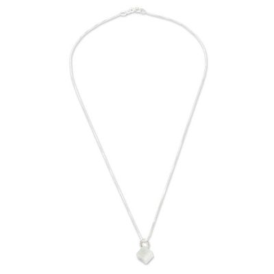 Alternate image for Modern Apple Green Jade Silver Cube-Shaped Pendant Necklace Green Cube