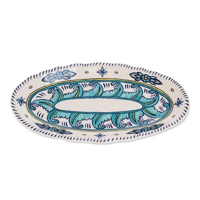 Alternate image for Floral Ceramic Serving Platter Crafted in Guatemala Bermuda