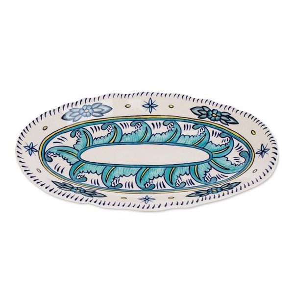 Alternate image for Floral Ceramic Serving Platter Crafted in Guatemala Bermuda