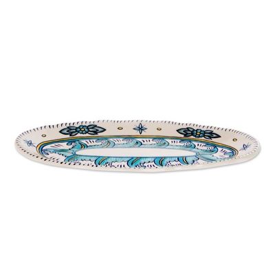 Alternate image for Floral Ceramic Serving Platter Crafted in Guatemala Bermuda