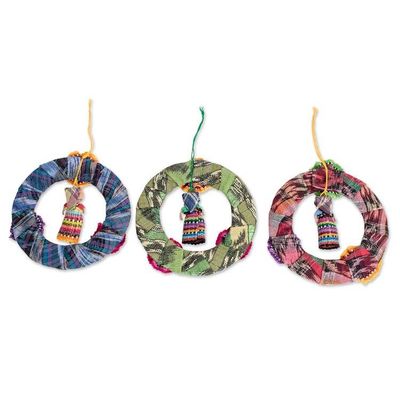 Alternate image for Guatemalan Set of 3 Handcrafted Cotton Doll Ornaments Joyful Friends