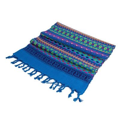 Alternate image for Handwoven Blue Geometric Cotton Table Runner with Fringes Sea Path