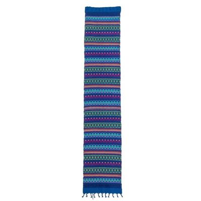 Alternate image for Handwoven Blue Geometric Cotton Table Runner with Fringes Sea Path