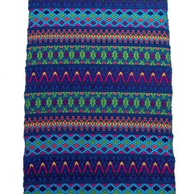 Alternate image for Handwoven Blue Geometric Cotton Table Runner with Fringes Sea Path