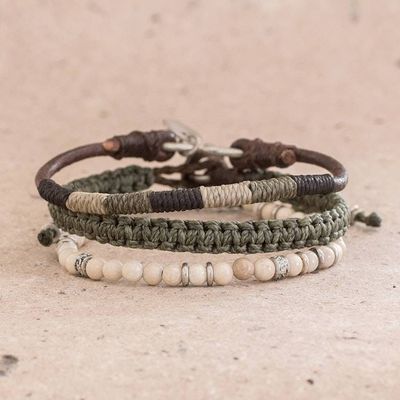 Alternate image for Neutral Tones Macrame Bracelets from Guatemala Set of 3 Highland Elements