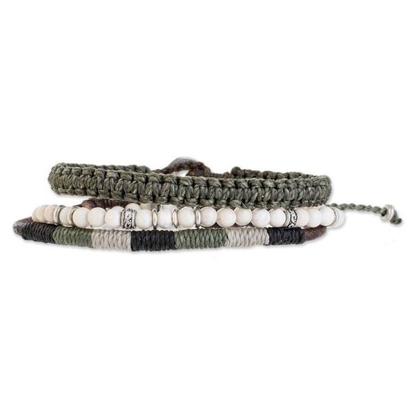 Alternate image for Neutral Tones Macrame Bracelets from Guatemala Set of 3 Highland Elements