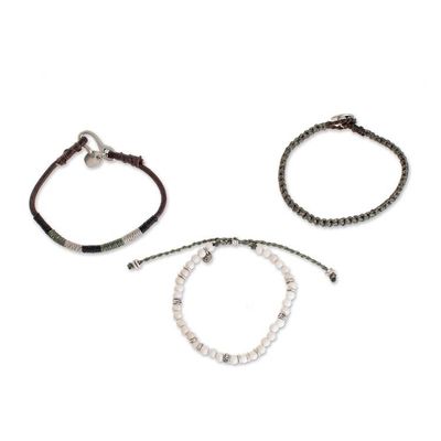 Alternate image for Neutral Tones Macrame Bracelets from Guatemala Set of 3 Highland Elements