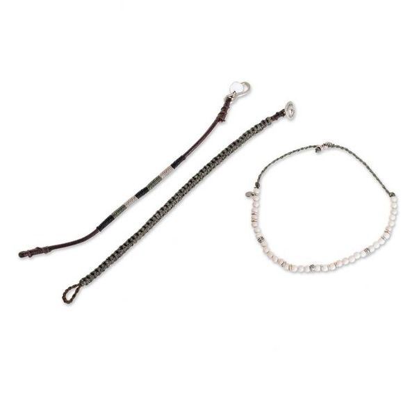 Alternate image for Neutral Tones Macrame Bracelets from Guatemala Set of 3 Highland Elements