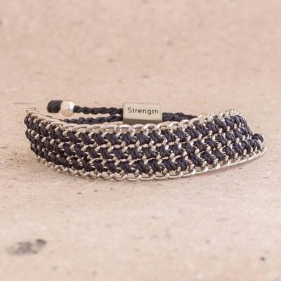 Alternate image for Hand-Knotted Wristband Bracelet in Navy with Metal Bold Mail in Navy