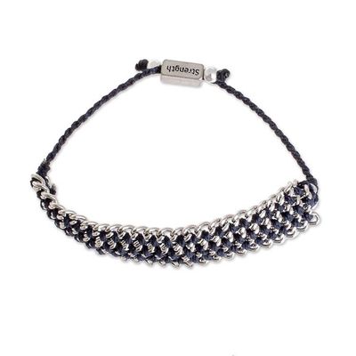 Alternate image for Hand-Knotted Wristband Bracelet in Navy with Metal Bold Mail in Navy