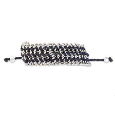 Alternate image for Hand-Knotted Wristband Bracelet in Navy with Metal Bold Mail in Navy
